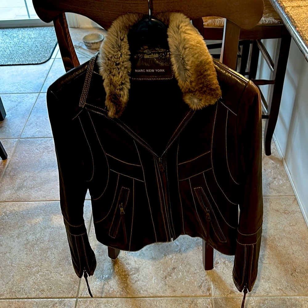 Marc New York brown leather moto jacket